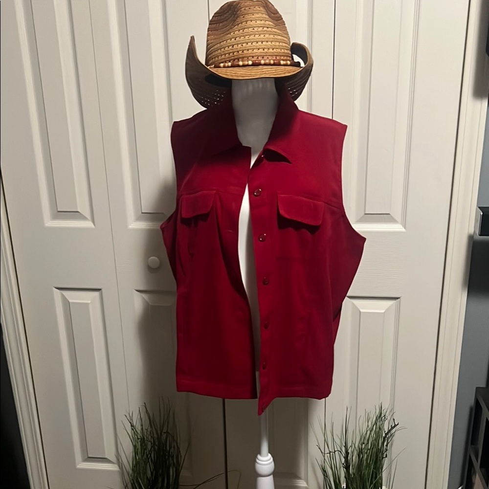 Red Sleeveless Button-Up Vest